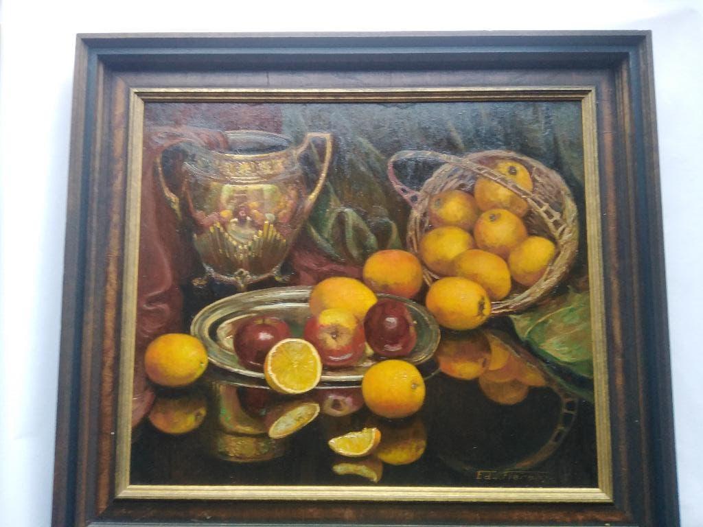 Klassiek schilderij fruit op tafel van Edw. Fierens, Ophalen