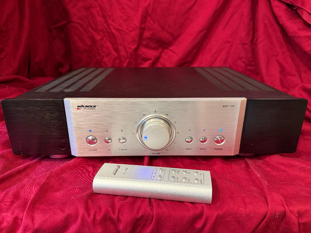 Advance Acoustic MAP-103 stereo versterker met afst bed., Enlèvement, Comme neuf, Stéréo, 60 à 120 watts