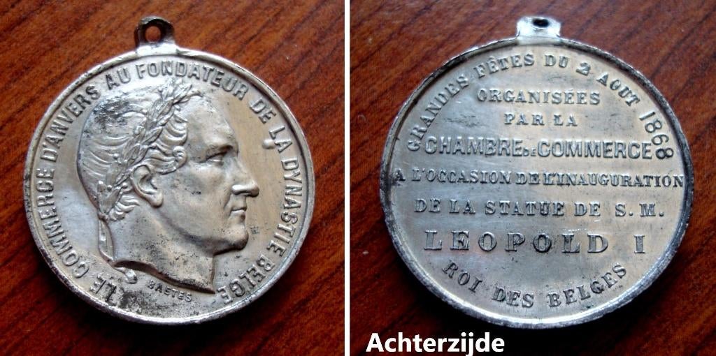 Medaille Inhuldiging standbeeld Leopold I Antwerpen 1868, Postzegels en Munten, Penningen en Medailles, Verzenden, Brons