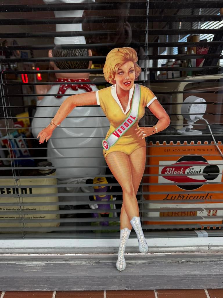 Ancienne publicité Veedol Pin Up, Collections, Marques & Objets publicitaires, Enlèvement, Utilisé, Panneau publicitaire
