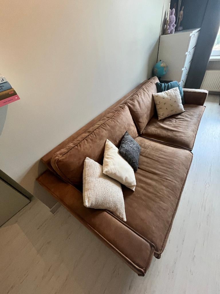 cognac leren zetel, 200 à 250 cm, Congnac leer, Banc droit, Enlèvement