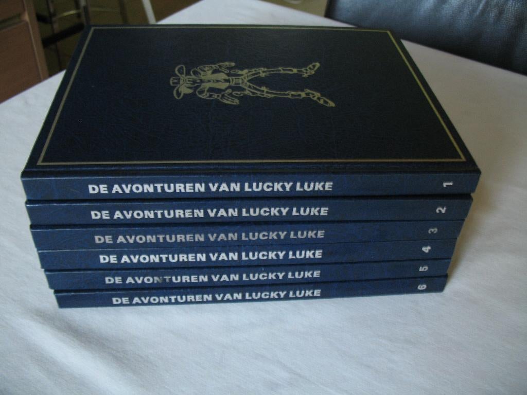 Lucky Luke; kunstlederen luxe uitgave, compleet 6 luxe album, Complete serie of reeks, Ophalen of Verzenden