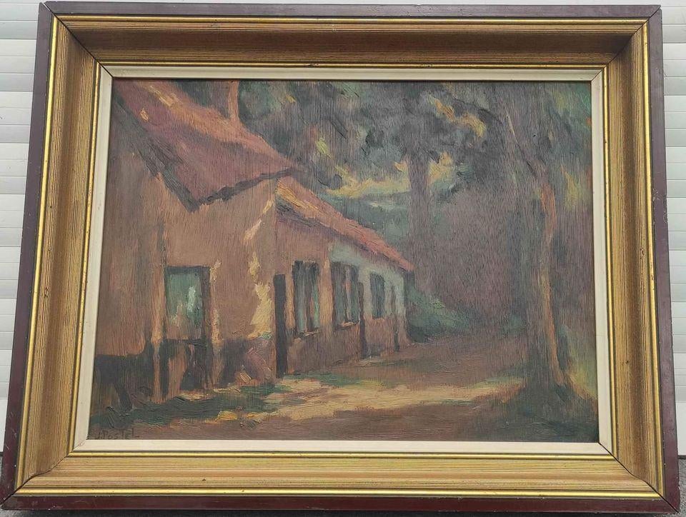 huile sur panneau signe jules postel, Ophalen of Verzenden