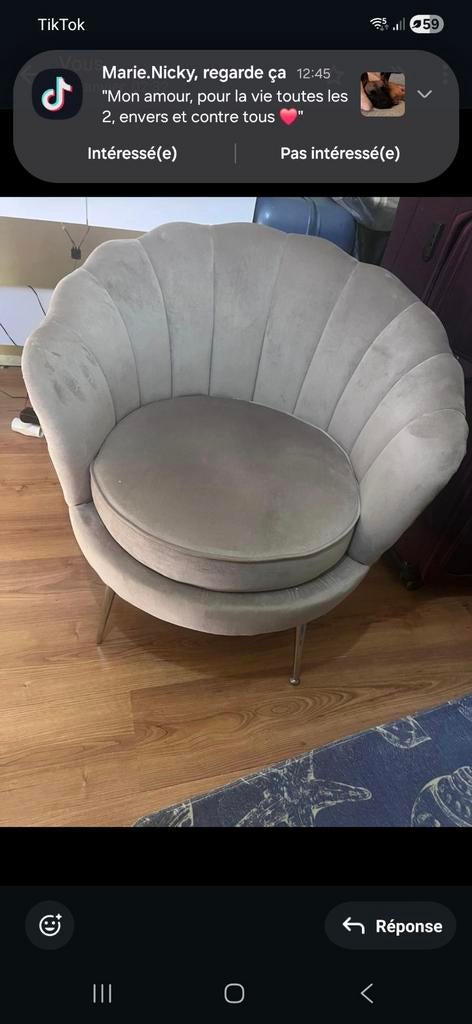 Paire de fauteuils coquillage velours gris – super cosy !, Enlèvement
