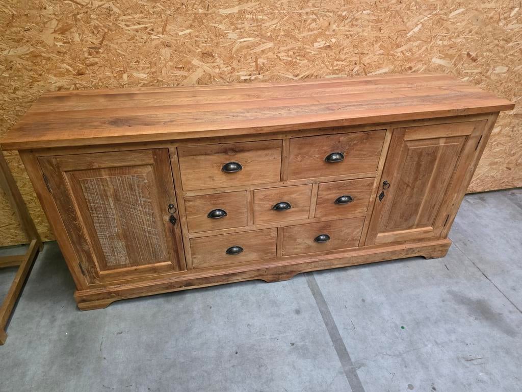Prachtige massief teakhouten dressoir 200cm.vaste prijs, Ophalen