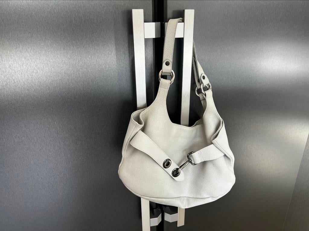 Grijze leren handtas Nathan met portefeuille, Handtassen en Accessoires, Tassen | Damestassen, Ophalen of Verzenden, Grijs, Handtas