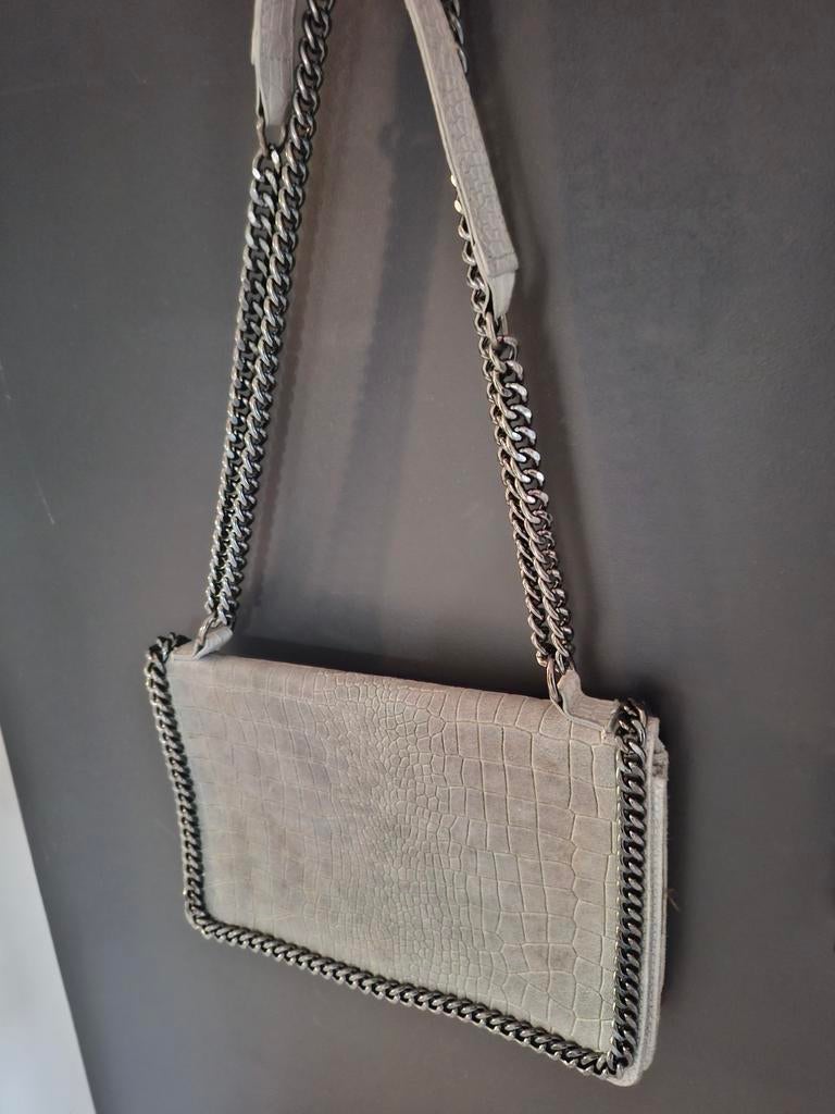 Sac cuir croco gris chaîne, Enlèvement ou Envoi, Comme neuf, Gris, Cuir