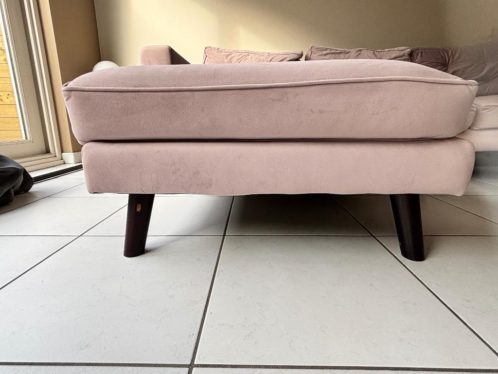 Roze hoekzetel/ velvet stof, Maison & Meubles, Canapés | Salons, Utilisé, Banc d'angle, Trois personnes, 200 à 250 cm, Moins de 75 cm