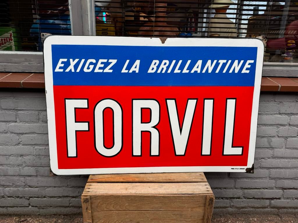 FORVIL oud groot emaille reclamebord XL, Ophalen, Gebruikt, Reclamebord