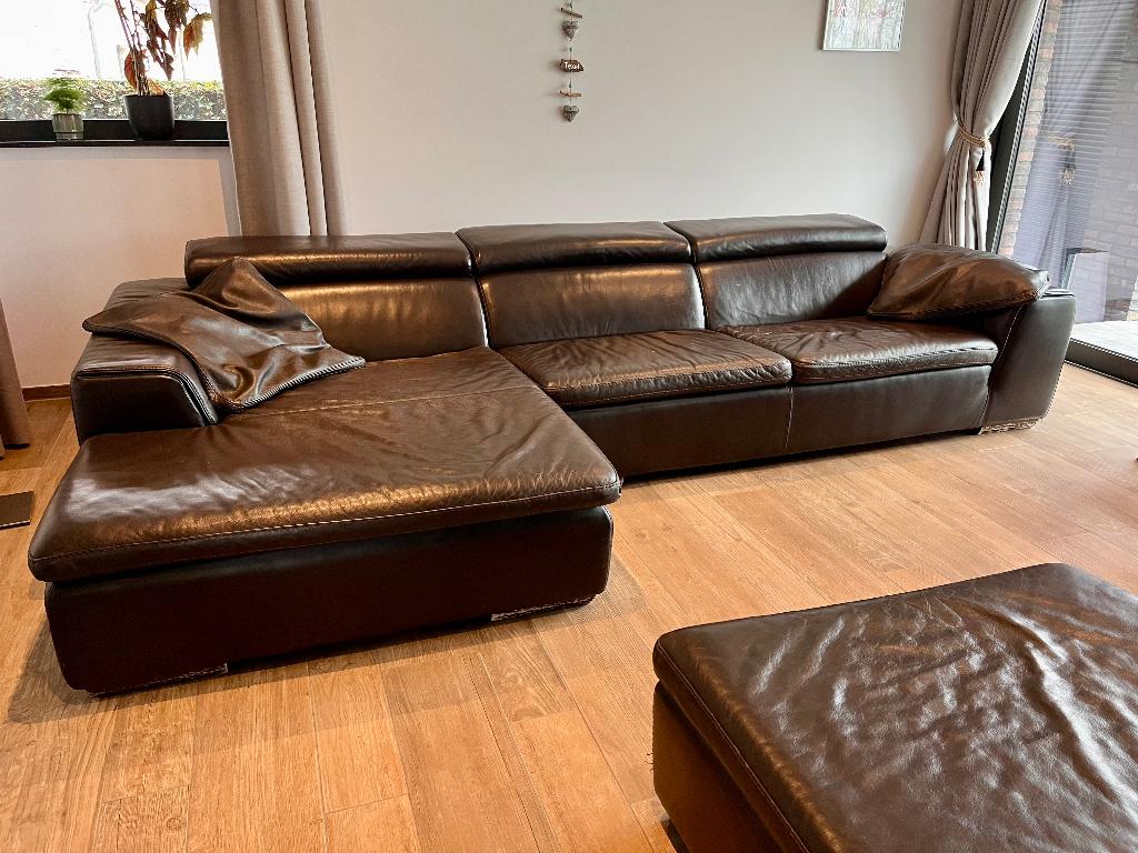 Lederen bankstel, Huis en Inrichting, Zetels | Zetels, Ophalen, Gebruikt, 100 tot 125 cm, 300 cm of meer