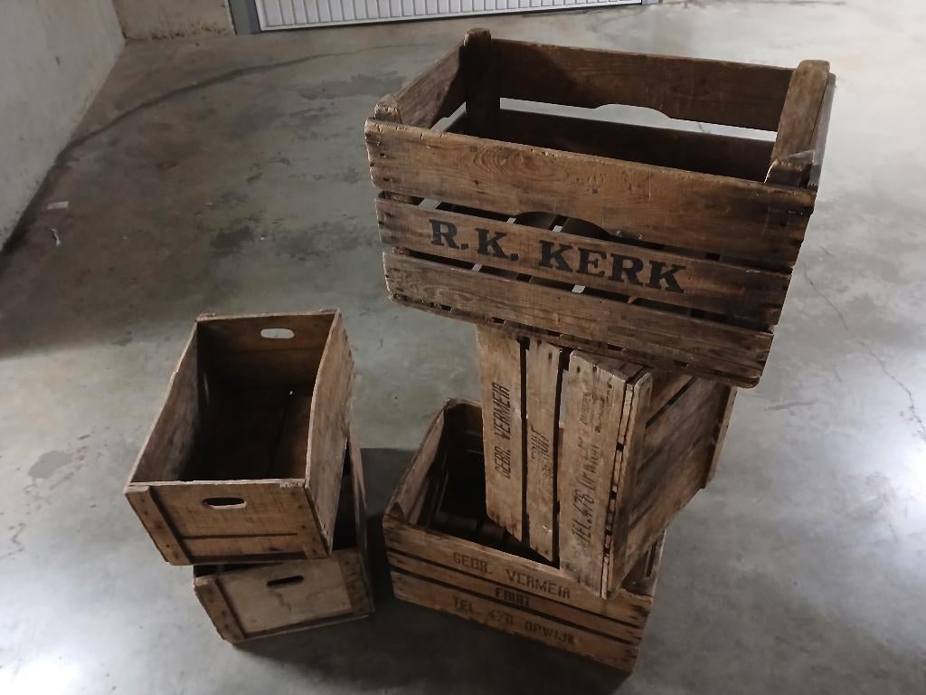 Lot de 5 caisses en bois anciennes (à fruits), Enlèvement, Utilisé, Boîte ou Caisse