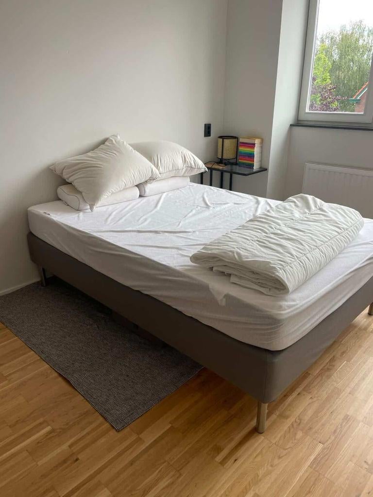 Lit boxspring de 140 cm avec matelas, Maison & Meubles, Enlèvement, 200 cm, Deux personnes, Gris