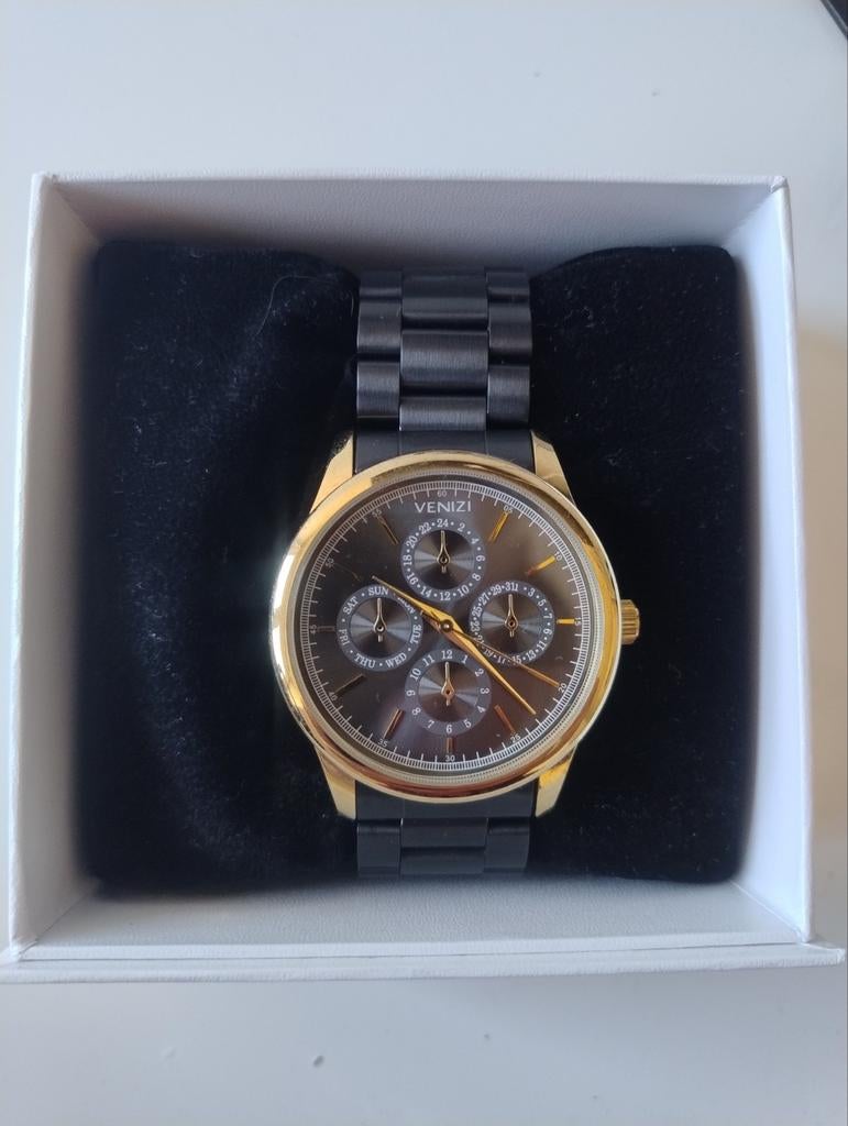 Montre : Venizi Bijoux (noir/or) - acier inoxydable, Montre-bracelet, Autres marques, Enlèvement ou Envoi, Acier