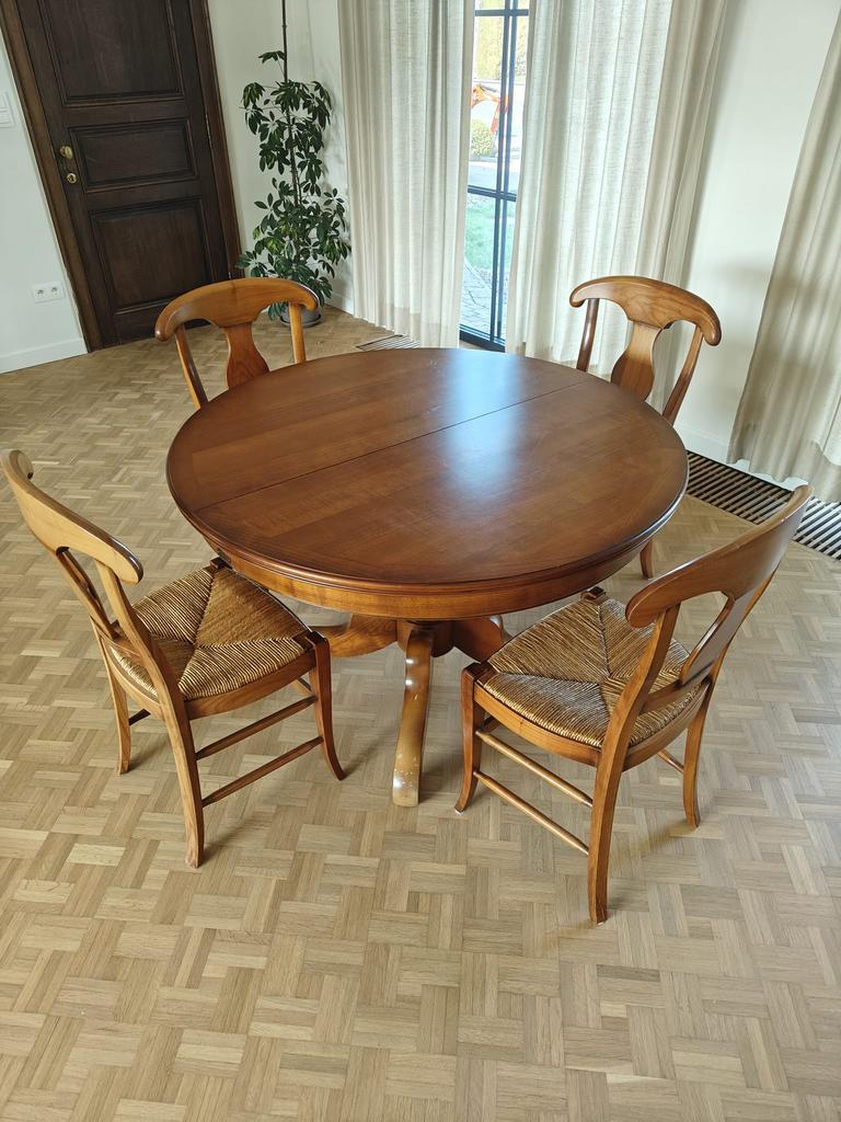 Antieken houten tafel (uitschuifbaar) + 4 stoelen, Huis en Inrichting, Tafels | Eettafels, Ophalen, Gebruikt