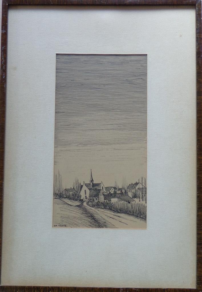 ROB DELANGE / DORPSZICHT / ORIGINEEL WERK / 53x36cm / KADER, Antiquités & Art, Enlèvement ou Envoi