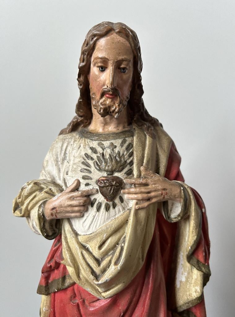 Oud Beeld : Heilig Hart - 41cm - Gips, Ophalen of Verzenden