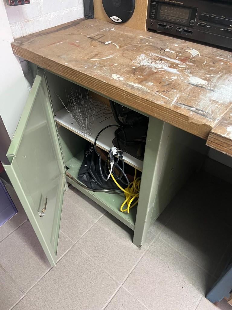 Werkbank 75 x 75 cm met onderkast en beukenblad, Ophalen, Gebruikt, 70 tot 120 cm