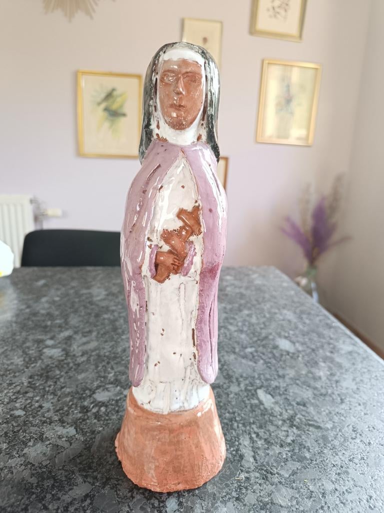 Statuette religieuse en terre cuite émaillée, Antiquités & Art