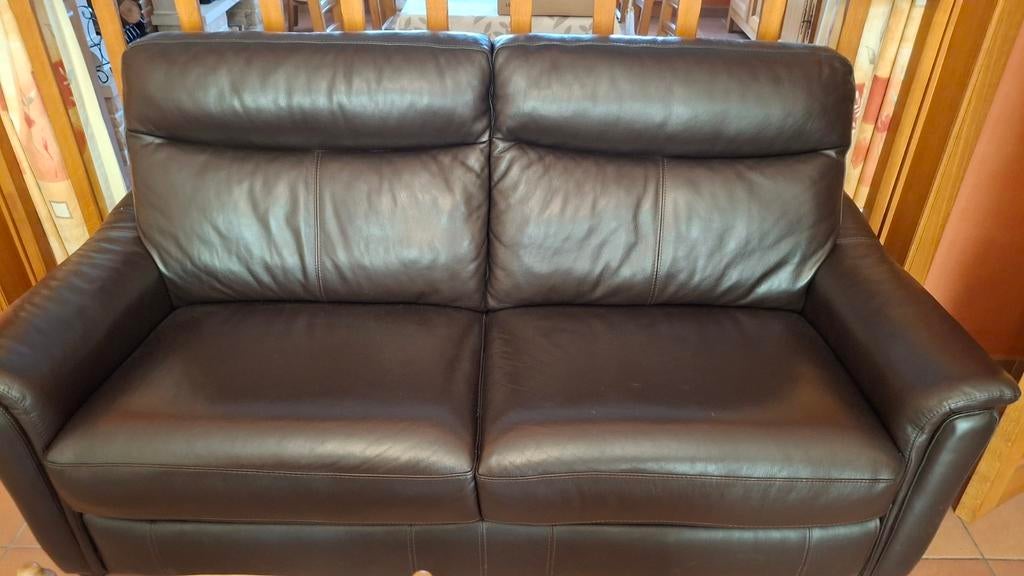 Divan cuir brun foncé 3 places comme neuf., Maison & Meubles, Canapés | Salons, Enlèvement