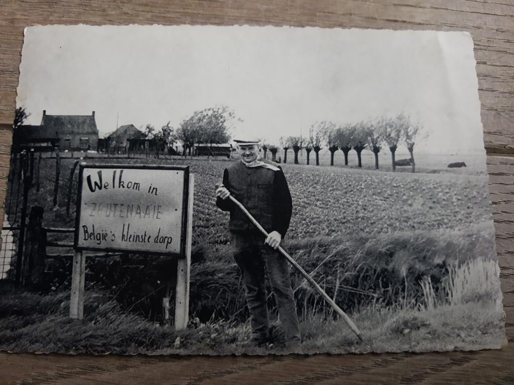Beschreven oude pk met volksfiguur - Zoutenaaie, Veurne, Ophalen of Verzenden