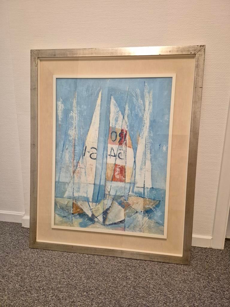 Peinture abstraite / voilier de Roberto Villa, Antiquités & Art, Enlèvement ou Envoi