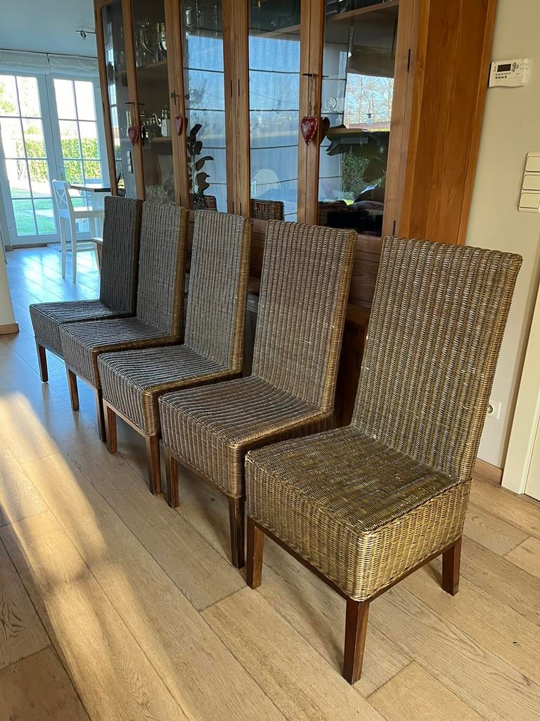5 chaises de table en osier, Brun, Enlèvement, Osier ou Rotin, Cinq, Six Chaises ou plus
