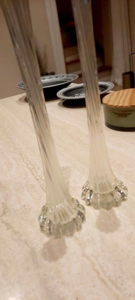 Vintage soliflores vaas uit de jaren 50, 60 en 70., Ophalen of Verzenden, Blauw, Glas