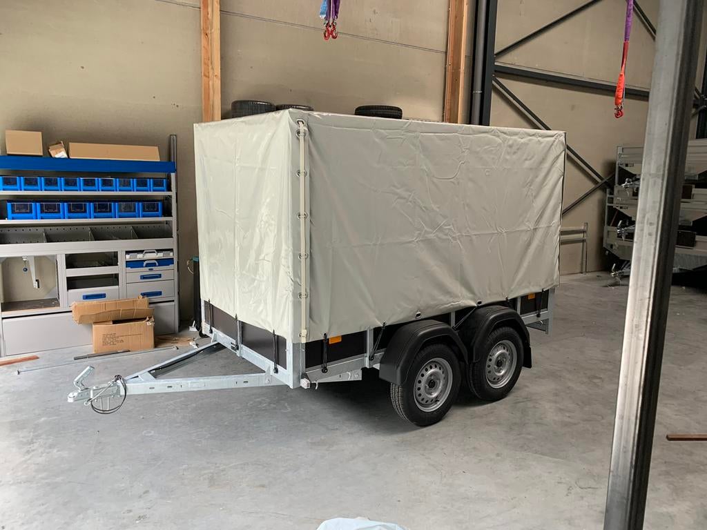 Dubbelas aanhangwagen + huif 258x130x145 - alle modellen!, Enlèvement, Comme neuf