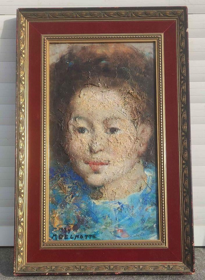 huile sur panneau jeune fille signe marcel delmotte, Antiquités & Art, Enlèvement ou Envoi