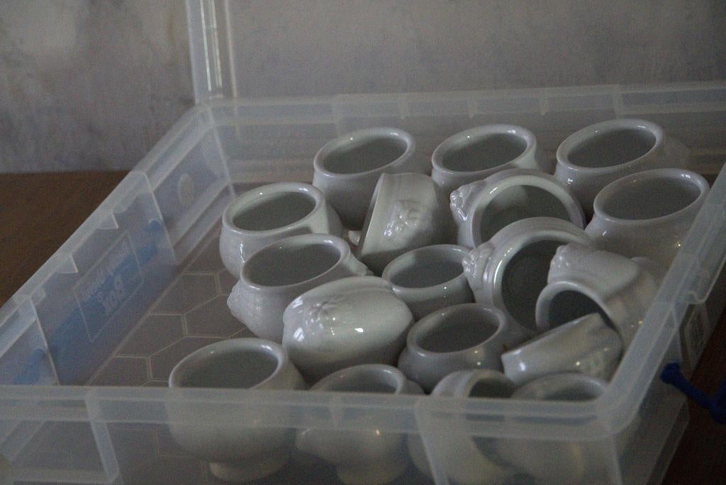 18 mini-schalen met leeuwenkop in hun opbergdoos, Huis en Inrichting, Keuken | Servies, Ophalen, Zo goed als nieuw, Kom(men), Overige stijlen