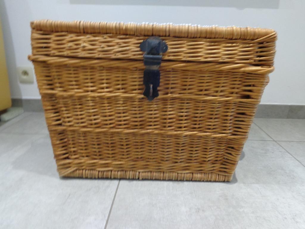 Malle en osier, coffre rangement, coffre à jouets - vintage, Maison & Meubles, Moins de 50 cm, 50 à 100 cm, Enlèvement, Utilisé