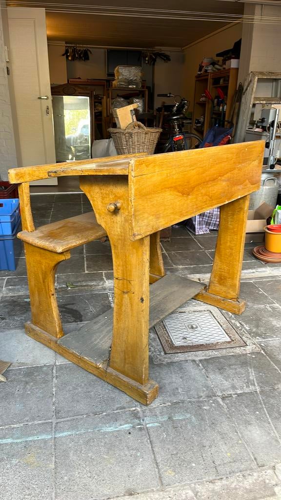 Vintage houten schoolbank, Huis en Inrichting, Ophalen, Gebruikt