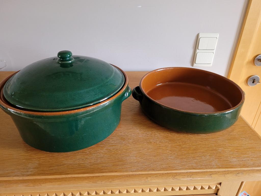 2 Marmites terre cuite verts foncés neuves, Enlèvement