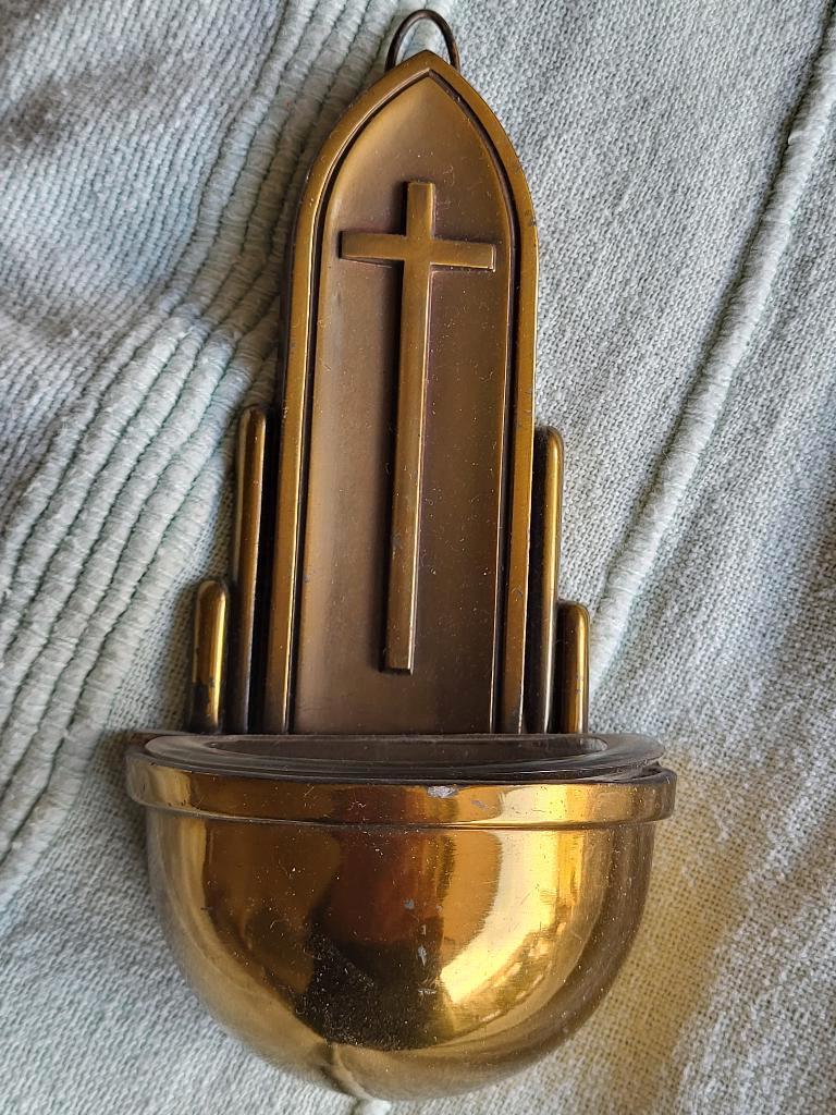 Bronzen Frans wijwaterbakje, Antiek en Kunst, Ophalen of Verzenden