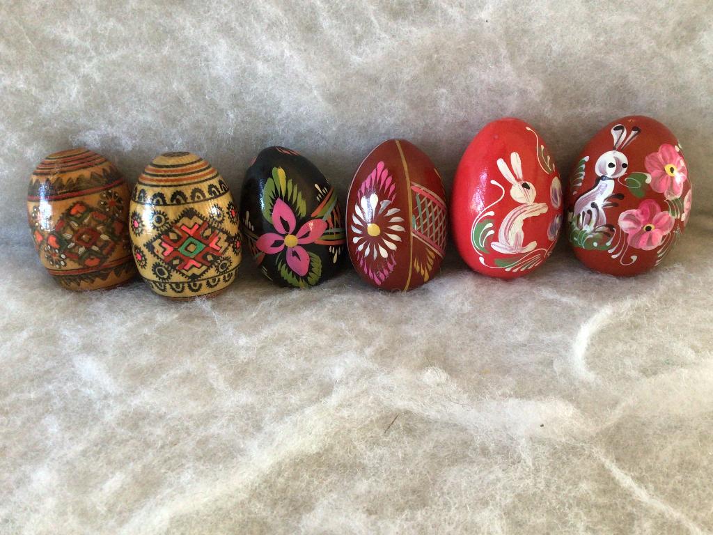 6 houten paaseieren. Vintage. Beschilderd, Ophalen of Verzenden