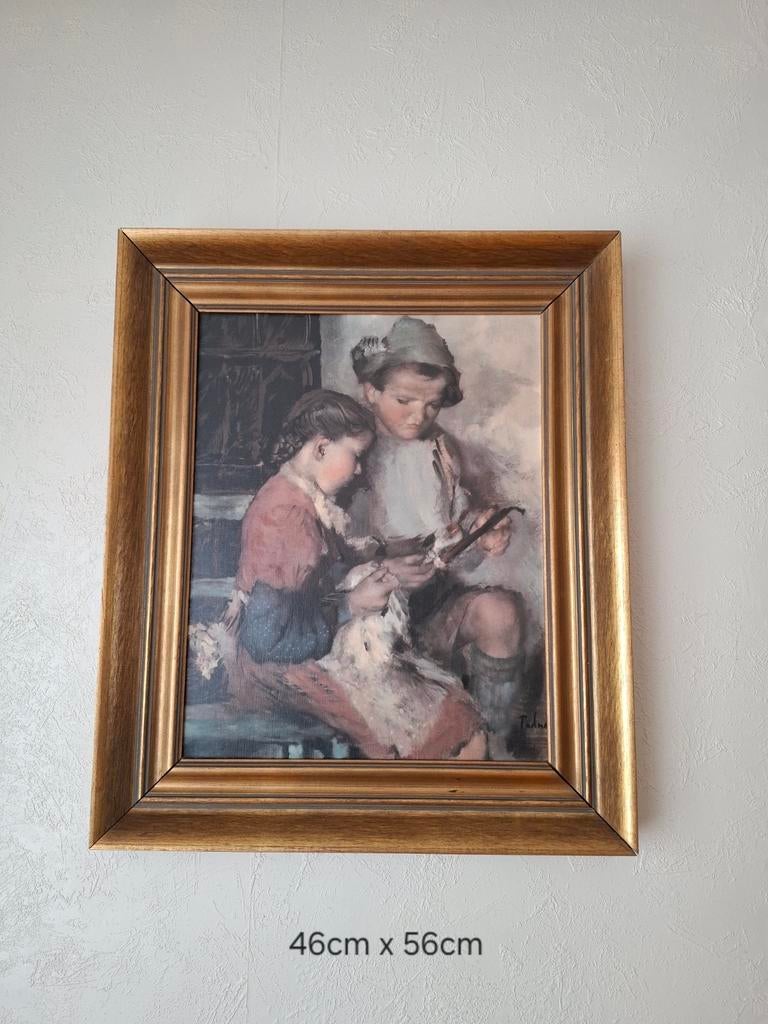 Schilderij 4656cm, goud frame, Enlèvement, Utilisé, Bois, Moins de 50 cm