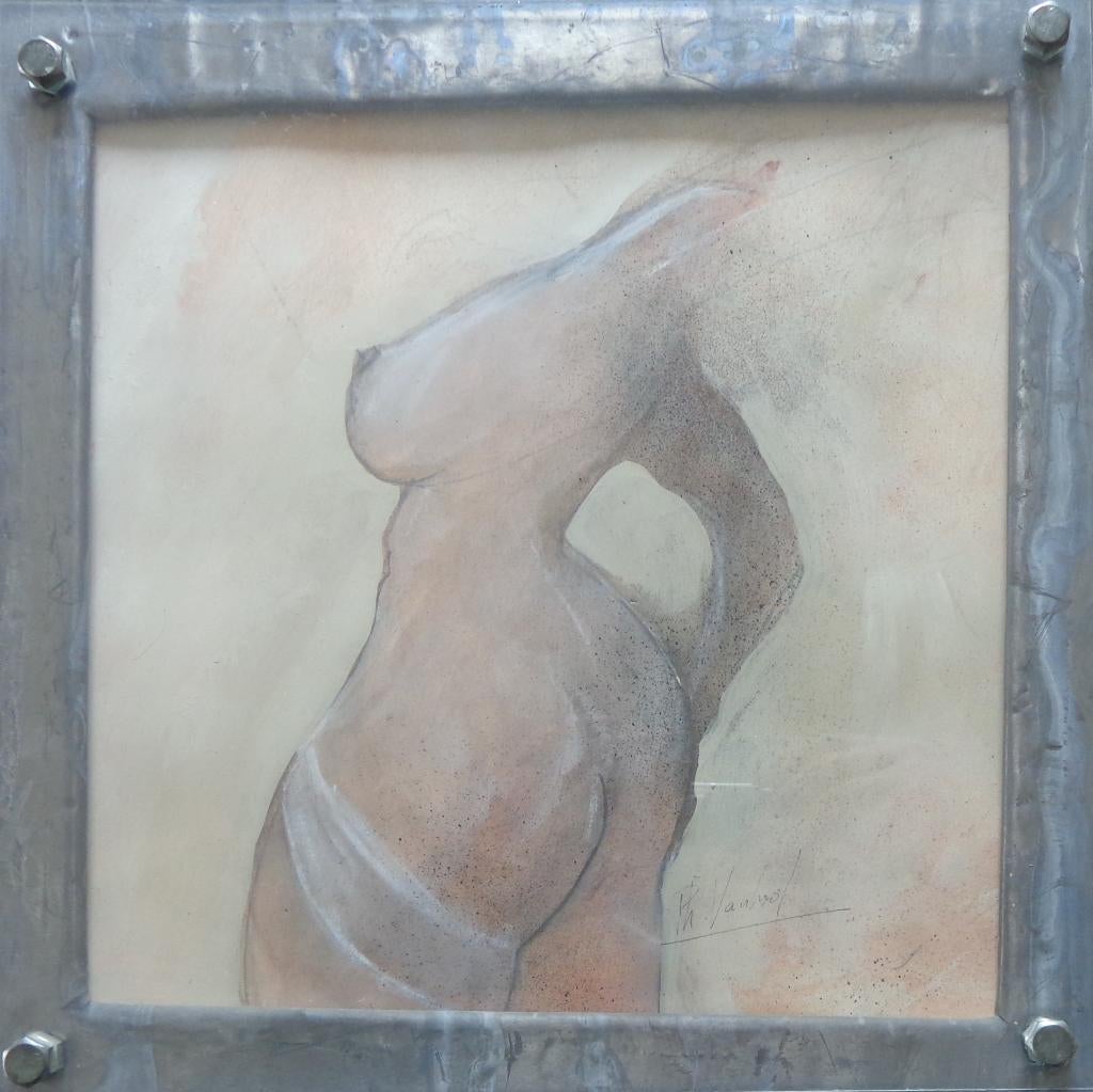 PHILIPPE VANHOOF / VROUWENTORSO / ORIGINEEL / 47x46cm KADER, Antiquités & Art, Enlèvement ou Envoi