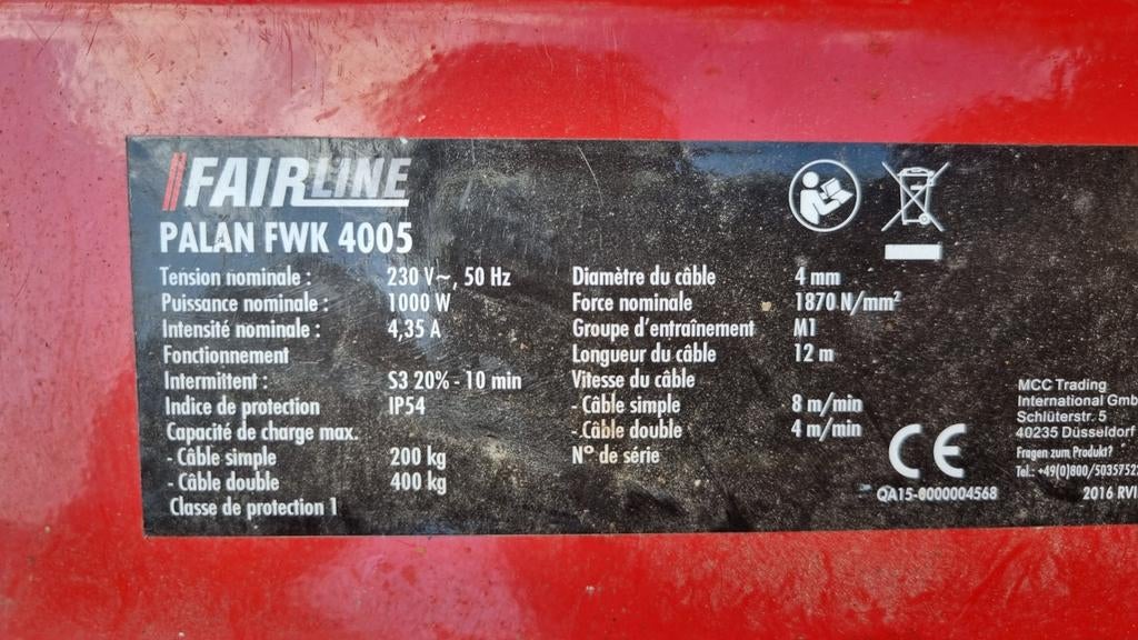 Elektrische lier / takel 400kg, Ophalen