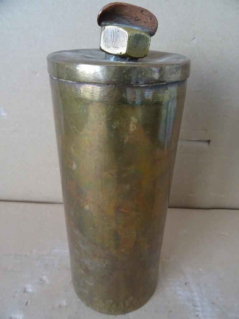 Koperen kruik warmwaterkruik bedkruik van granaathuls 25cm, Antiek en Kunst, Ophalen of Verzenden