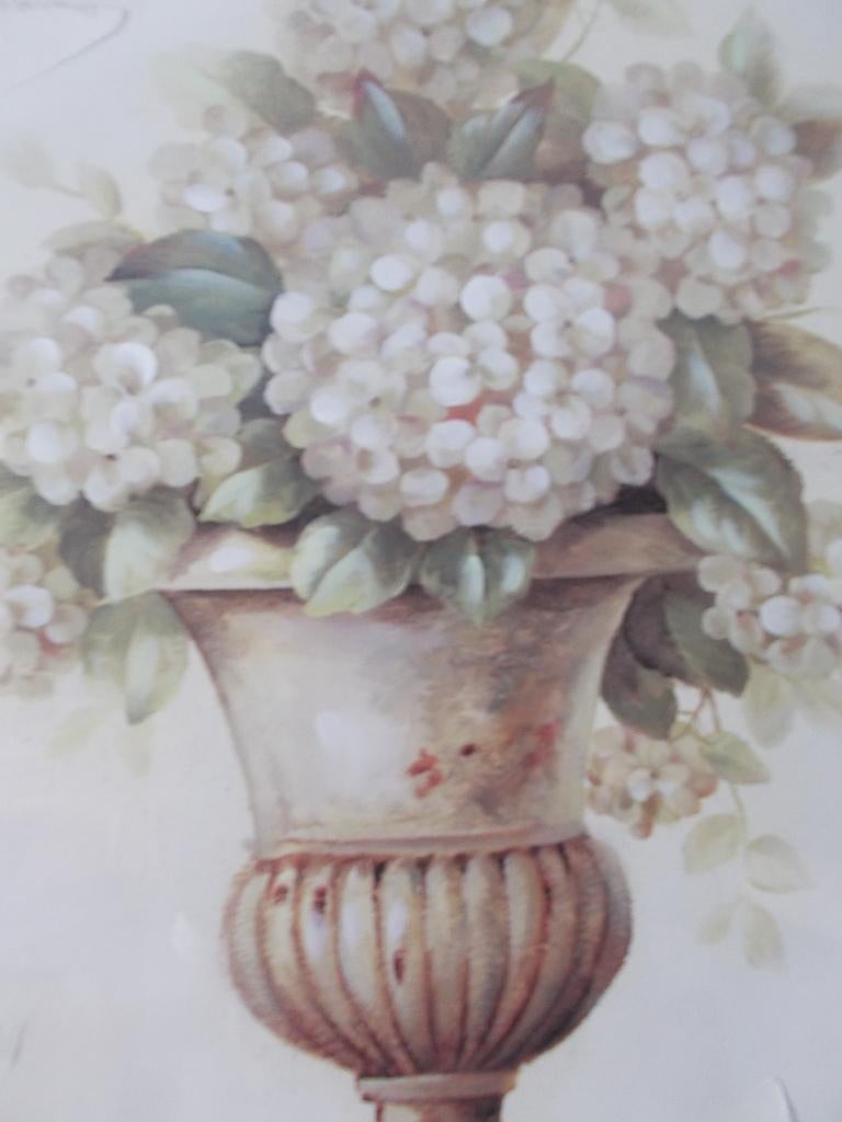 Tableau blanc sur toile avec vase fleuri., Enlèvement