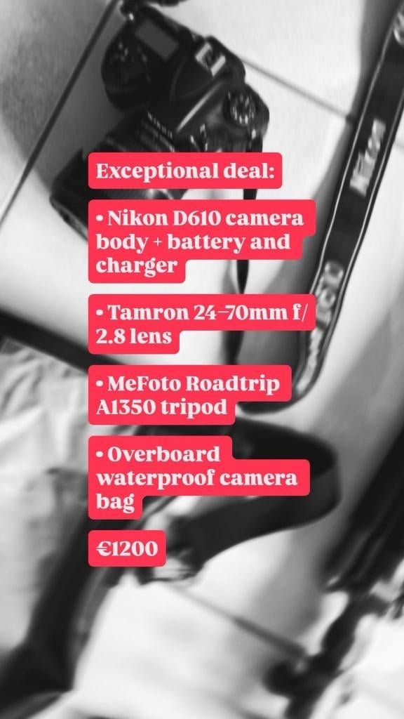 Nikon D610 + objectif Tamron 24-70 mm f/2.8 + accessoires, TV, Hi-fi & Vidéo, Enlèvement, Comme neuf, Reflex miroir, Nikon