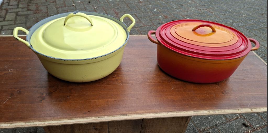 GIETIJZER KOOKPOTTEN, Kookpan of Snelkookpan, Gebruikt, Gietijzer, Ophalen of Verzenden