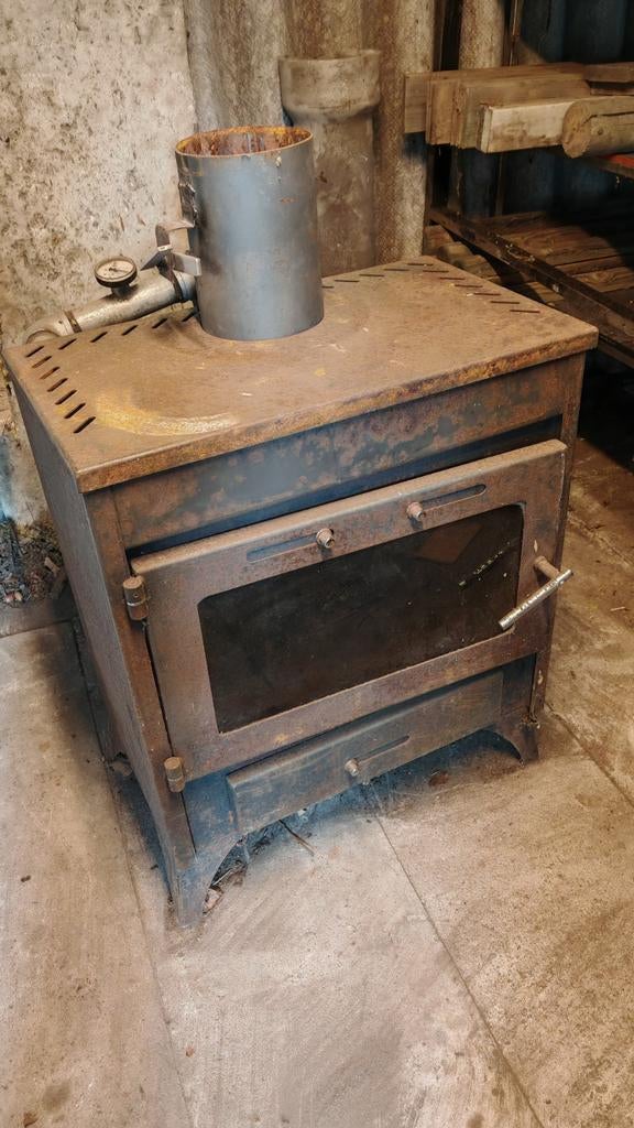 Houtkachel met warmtewisselaar, voor verwarmen zwembadje, Ophalen, Gebruikt, Houtkachel, Vrijstaand