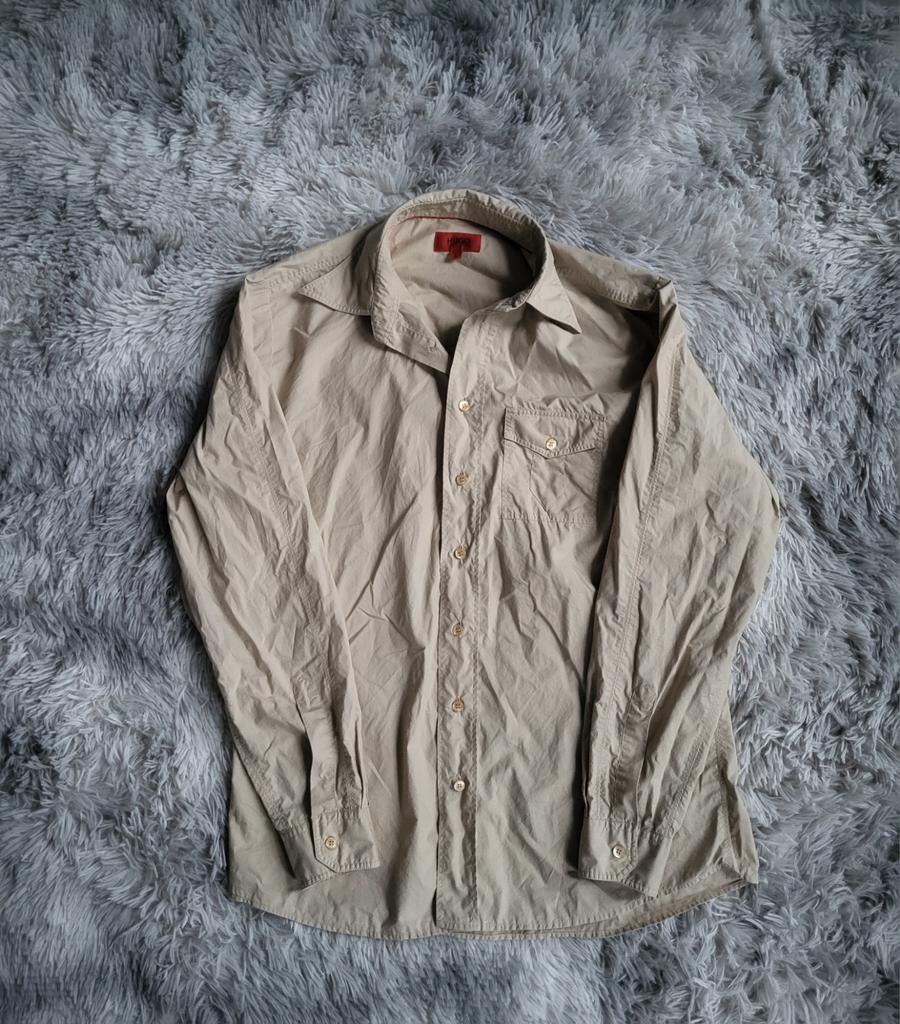 HUGO Hugo Boss Saharan beige hemd - Maat L, Beige, Ophalen of Verzenden, Halswijdte 41/42 (L), Hugo Boss