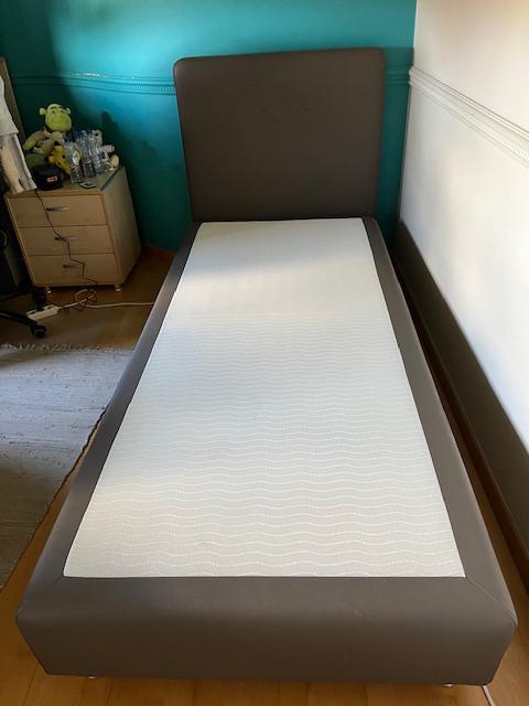 Boxspring 100x220, Eenpersoons, Ophalen of Verzenden, Grijs, 220 cm