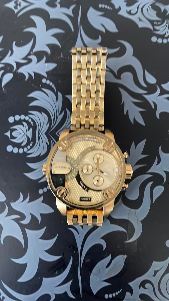 Te koop Heren Horloge Diesel Gold, Handtassen en Accessoires, Horloges | Heren, Staal, Staal, Polshorloge, Zo goed als nieuw