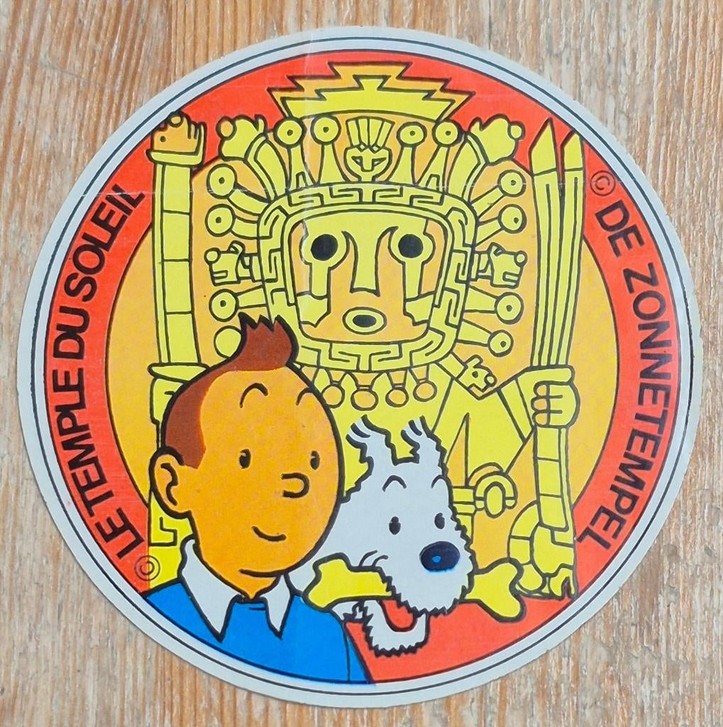 Kuifje oude sticker De Zonnetempel 1970 Hergé Tintin, Ophalen of Verzenden, Kuifje, Zo goed als nieuw, Plaatje, Poster of Sticker
