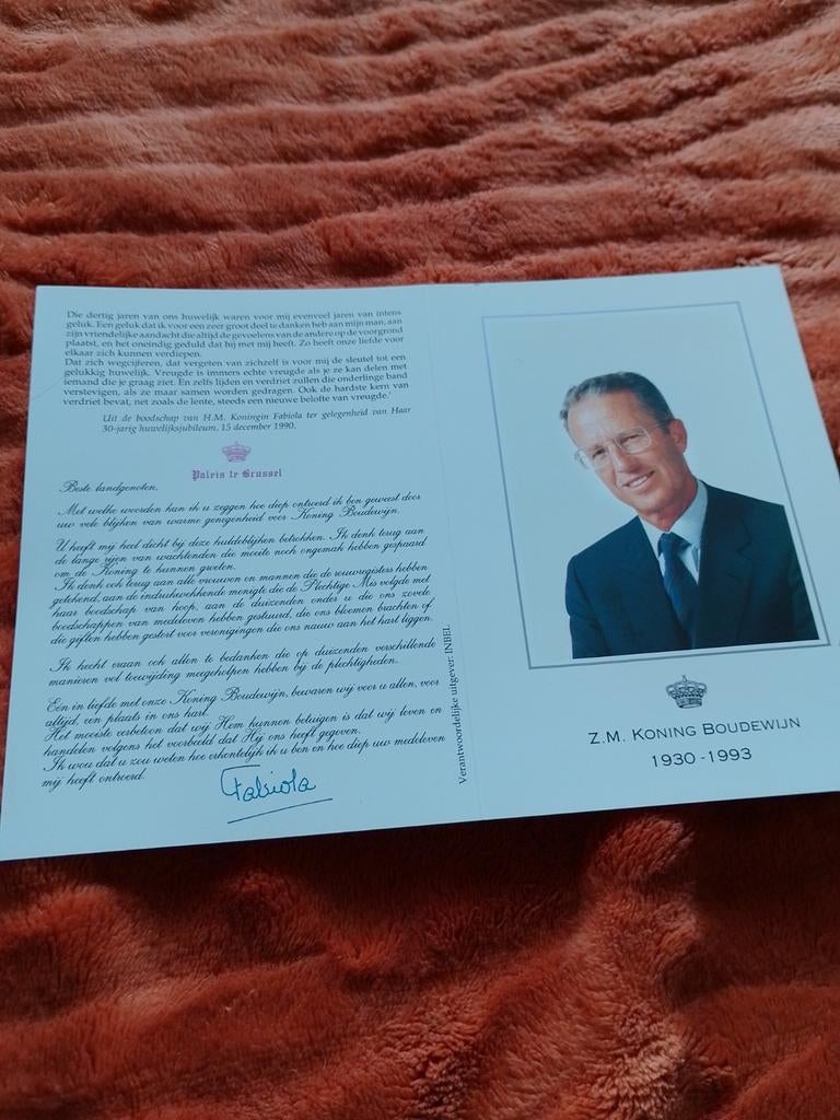 Koning Boudewijn, Verzamelen, Bidprentjes en Rouwkaarten, Ophalen of Verzenden