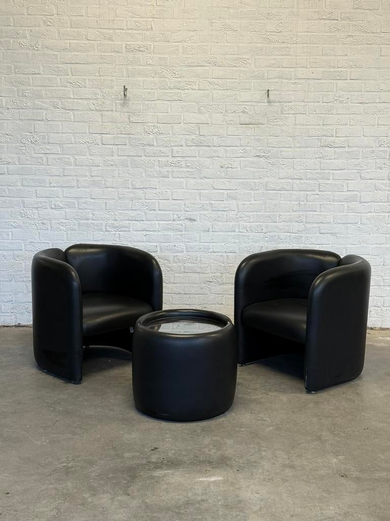 Set Bulo – 2 fauteuils lounge + table basse – cuir noir, Maison & Meubles, Canapés | Coins salons complets, Utilisé, Cuir, Enlèvement