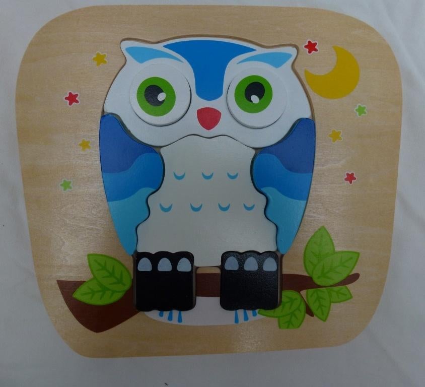 puzzle hibou en bois 2 - 3 ans 8 pièces, Enlèvement ou Envoi, Utilisé, 6 mois à 2 ans, Moins de 10 pièces